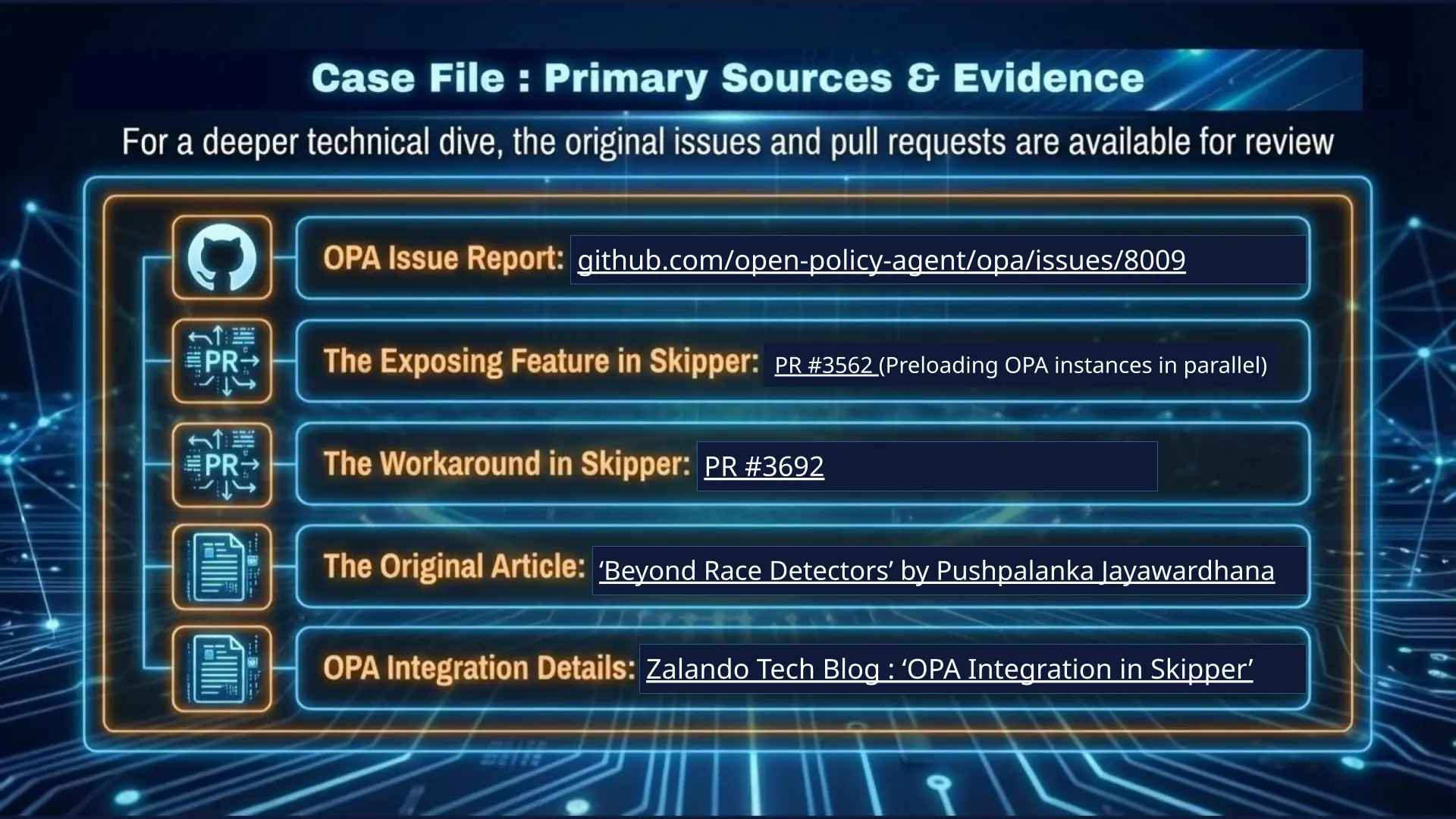 Case File Sources: Links to the GitHub Issue#8009, Skipper PR#3562, and original engineering blog posts.
